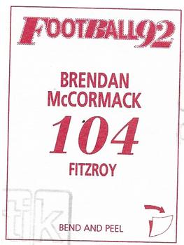 1992 Select AFL Stickers #104 Brendan McCormack Back